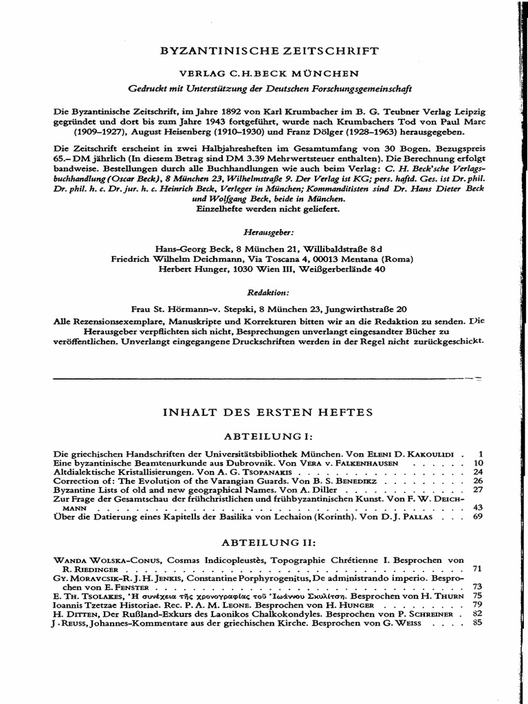 Byzantinische Zeitschrift Jahrgang 63 1970