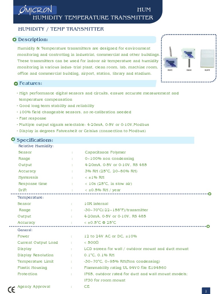Humidity and Temperature Transmitter Overview | PDF | Relative Humidity ...