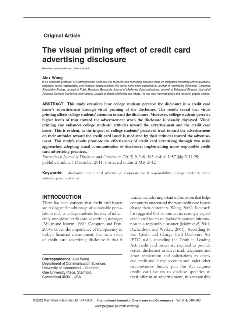 The Visual Priming Effect of Credit Card Advertising Disclosure | PDF ...