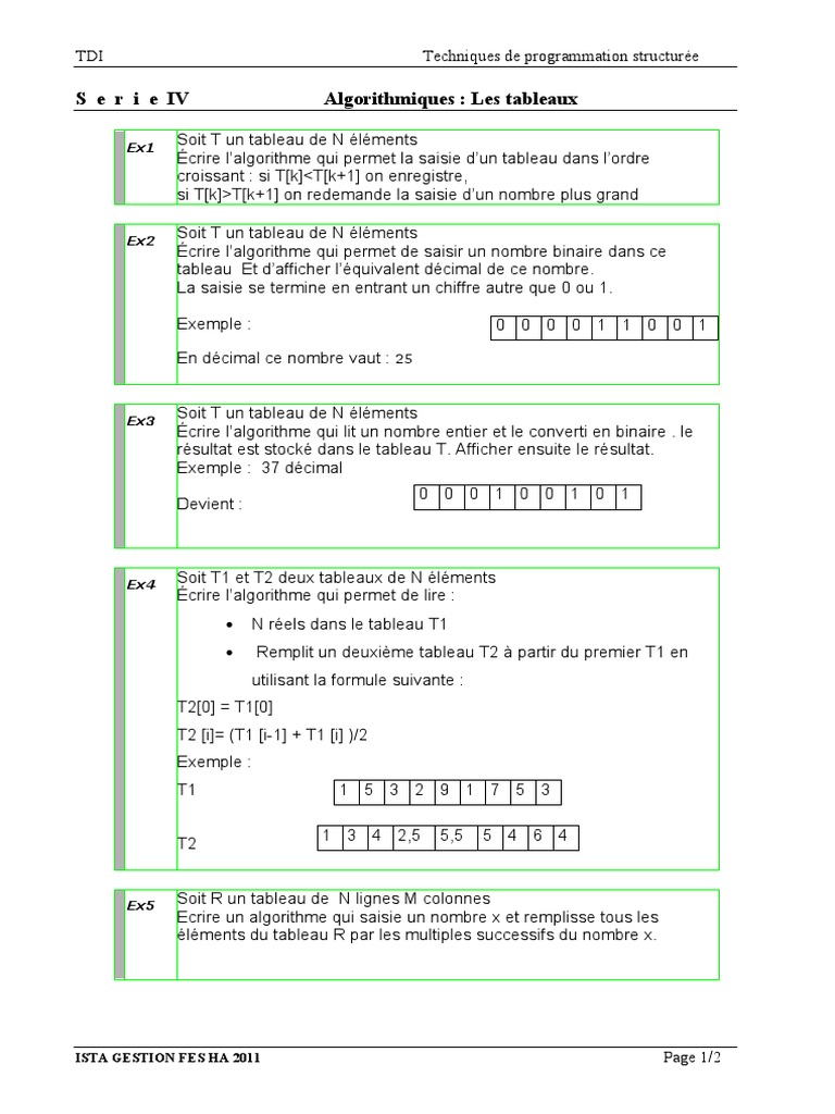 Algorithmes sur les Tableaux | PDF | Mathématiques appliqués ...