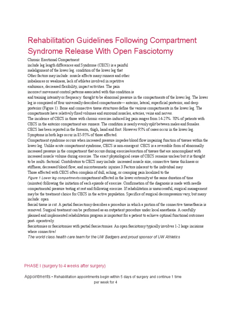 Rehabilitation Guidelines Following Compartment Syndrome Release With