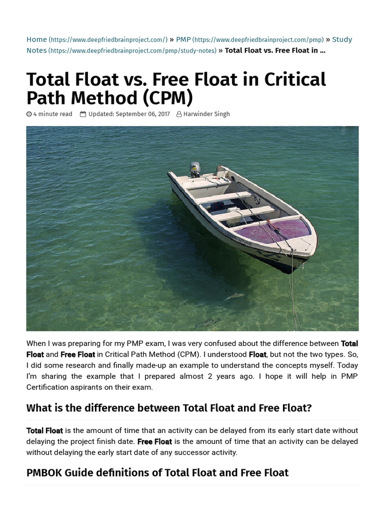 Total Float vs. Free Float in Critical Path Method (CPM) PMP, PMIACP