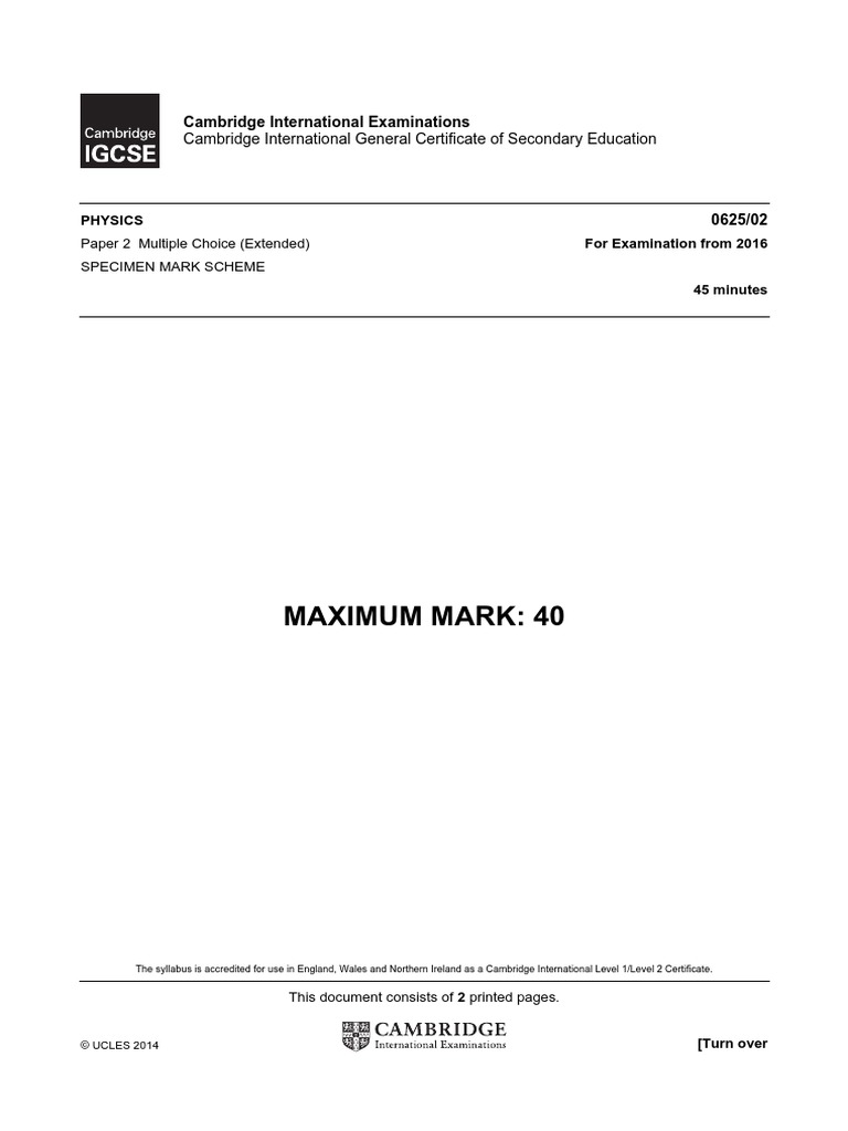 2016 Specimen Paper 2 Mark Scheme PDF | PDF | Student Assessment And ...