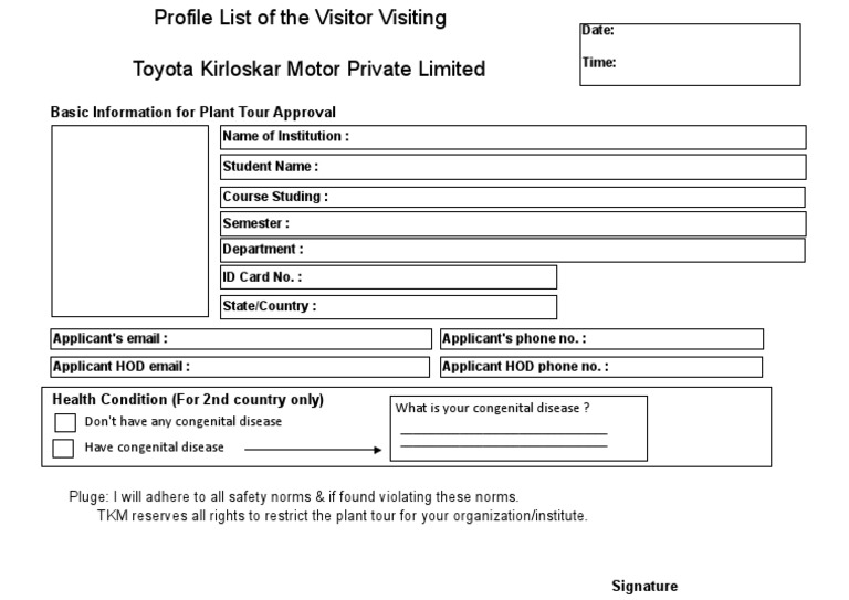 Institute Profile for Plant Tour Approval | PDF