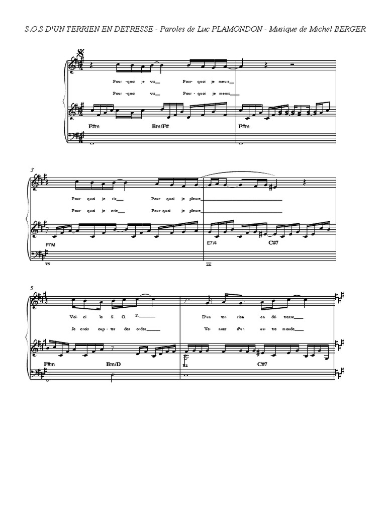 Chanson Sos Dun Terrien En Detresse Paroles SOS Terrien en Détresse (Partition) | PDF | Comédies musicales | Théâtre