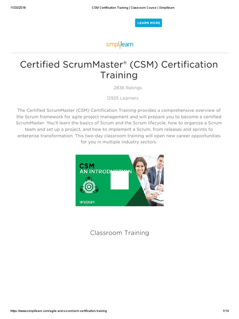 CSM Certification Training by Simplilearn | PDF | Scrum (Software ...