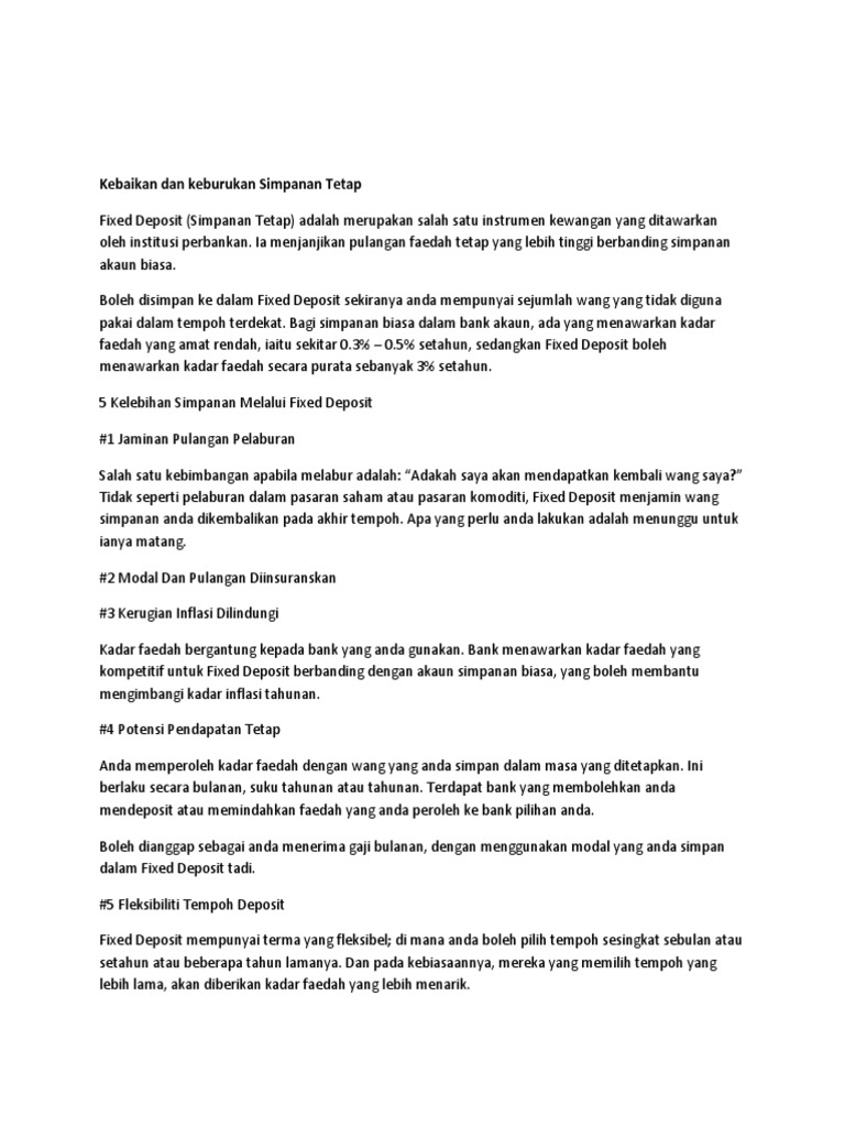 Kebaikan Dan Keburukan Simpanan Tetap Pdf