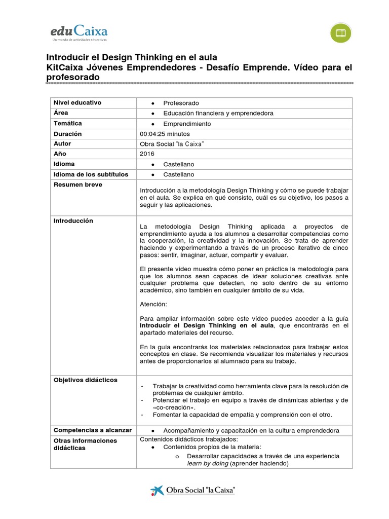 Design Thinking en el Aula: Guía Práctica | PDF | Creatividad | Salón ...