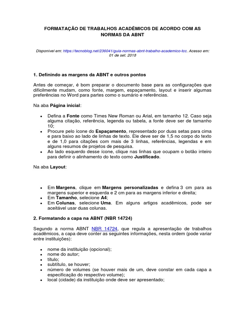 Formatação de Trabalhos Acadêmicos de Acordo Com As Normas Da ABNT ...