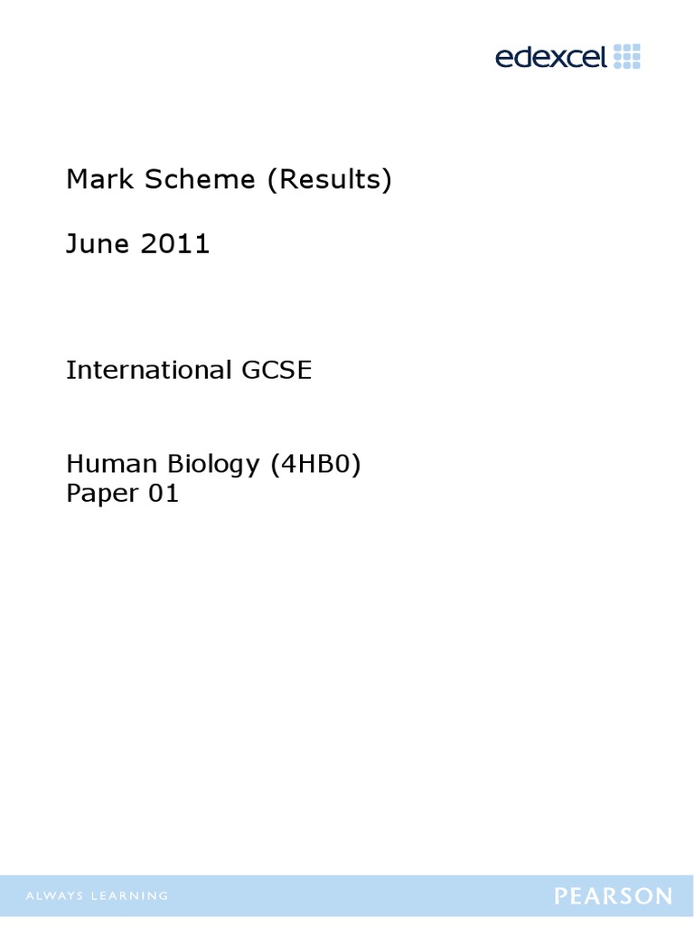 Mark Scheme (Results) June 2011 International GCSE PDF Vasodilation Blood Type