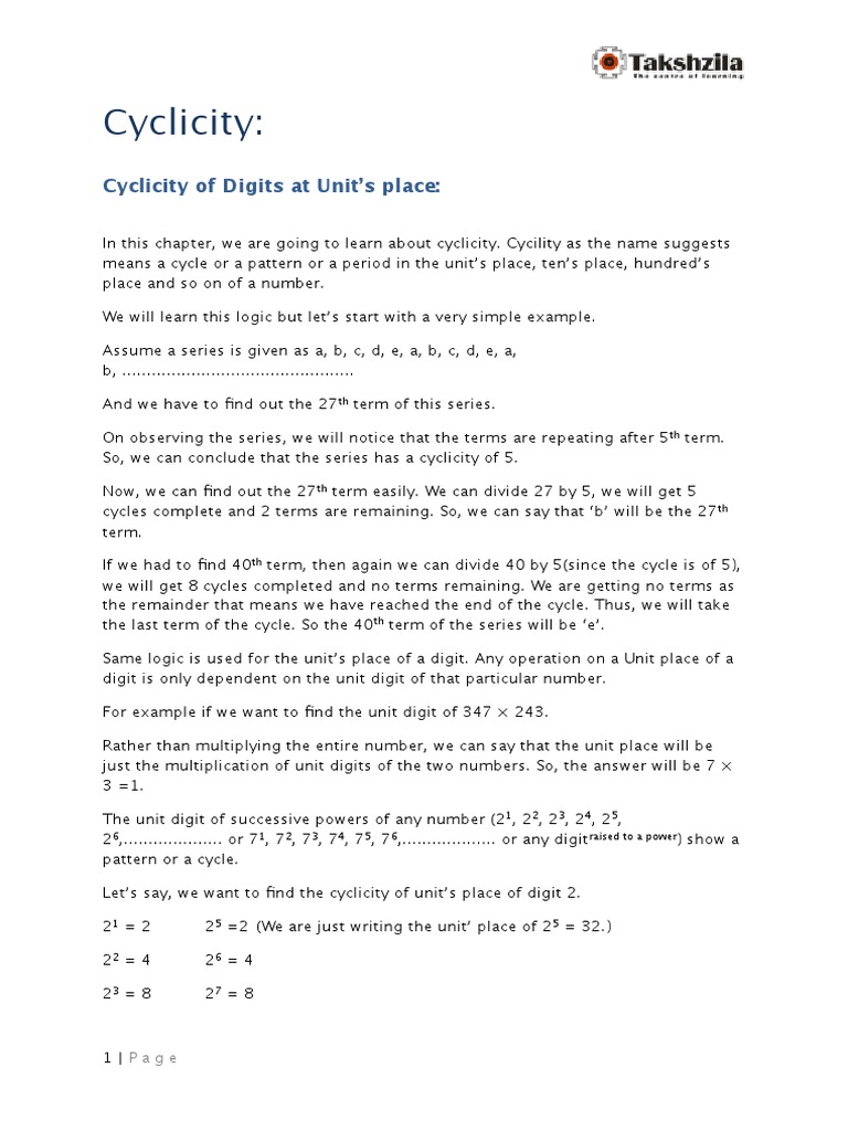 Cyclicity.pdf | Numbers | Multiplication