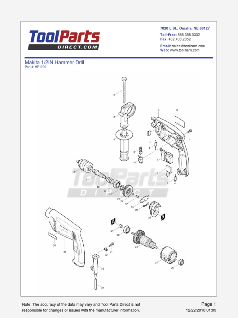 Makita Hp1200 1 2in Hammer Drill Drill Tools