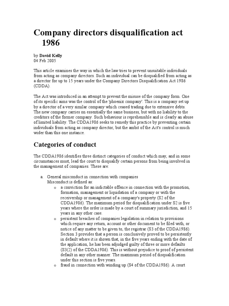 Company Directors Disqualification Act 1986 PDF Liquidation Board Of Directors