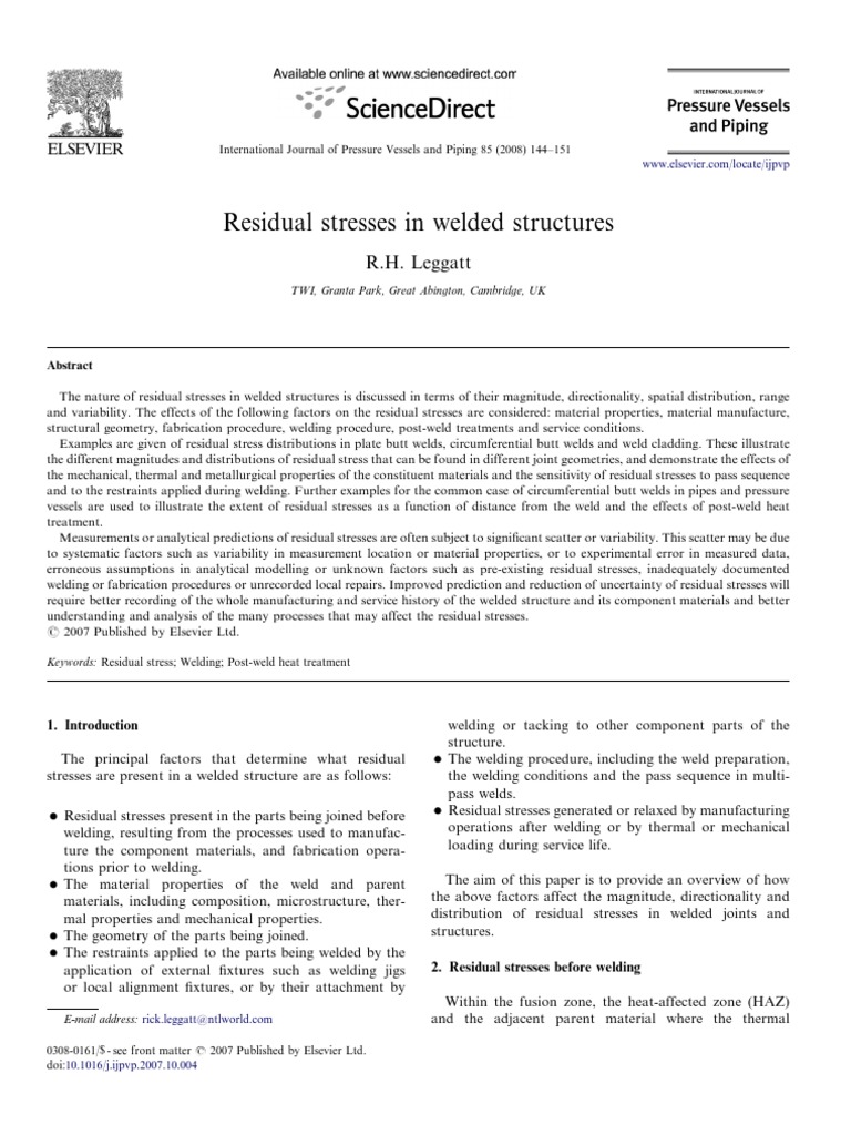 Residual Stresses in Welded Structures | PDF | Yield (Engineering ...