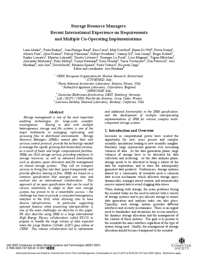 Storage Resource Managers: Recent International Experience On ...