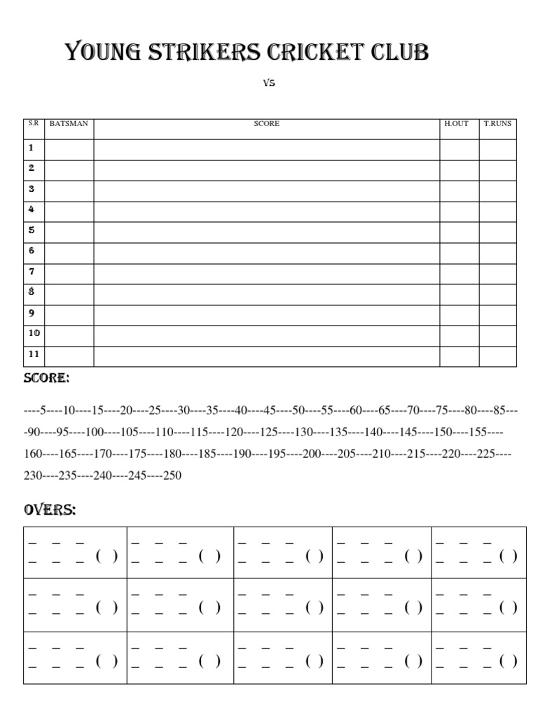 Young Strikers Cricket Club: Overs PDF