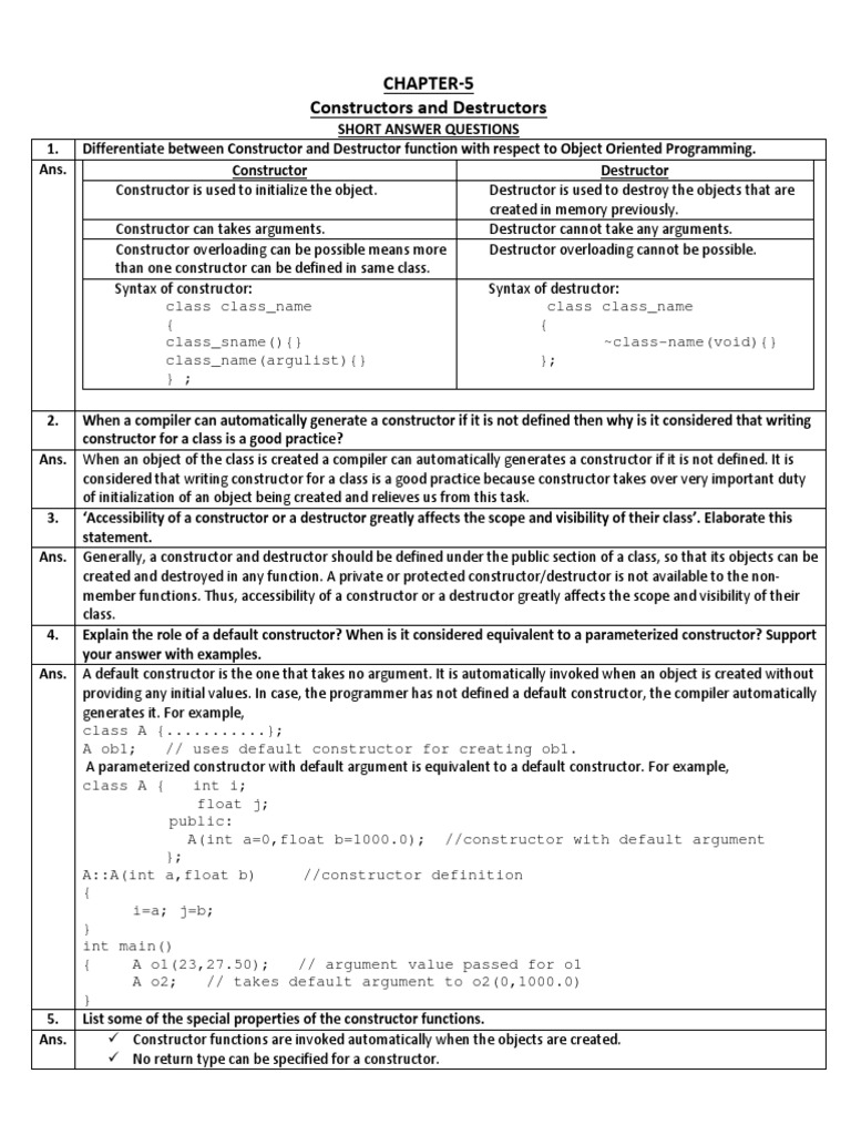 Chapter-5 Constructors and Destructors | PDF | Constructor (Object ...