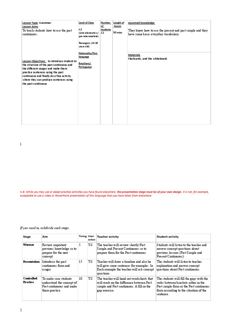 Teaching Past Continuous to A2 Students | PDF | Lesson Plan | Semiotics
