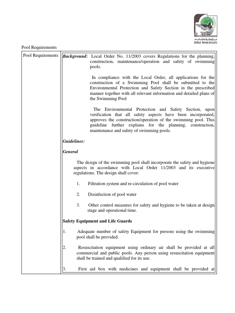 Dubai Swimming Pool Safety Regulations | PDF | Stairs | Swimming Pool