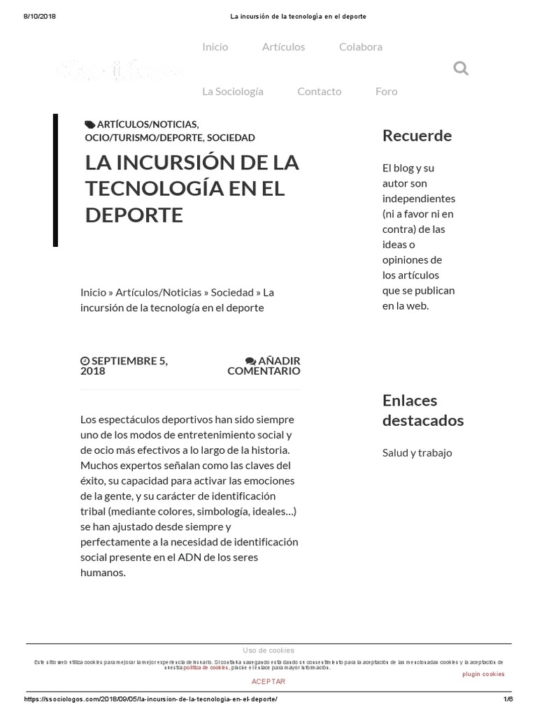 La Incursión de La Tecnología en El Deporte | PDF | Cookie HTTP | Deportes