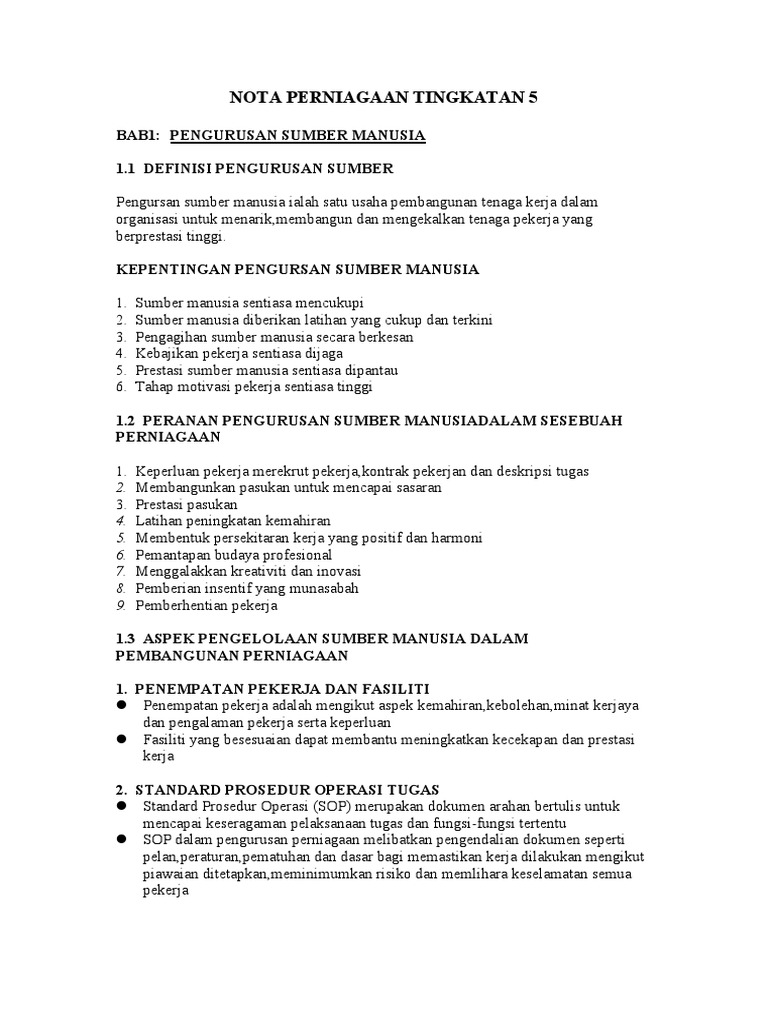 Nota Perniagaan Tingkatan 5 Pdf