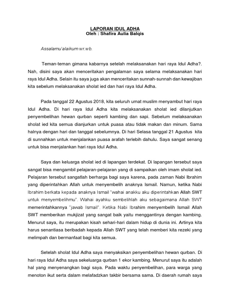 Contoh Laporan Pengamatan Tentang Qurban