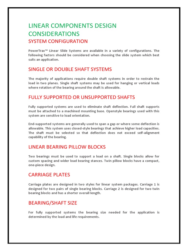 Linear Components Design Considerations PDF Bearing (Mechanical