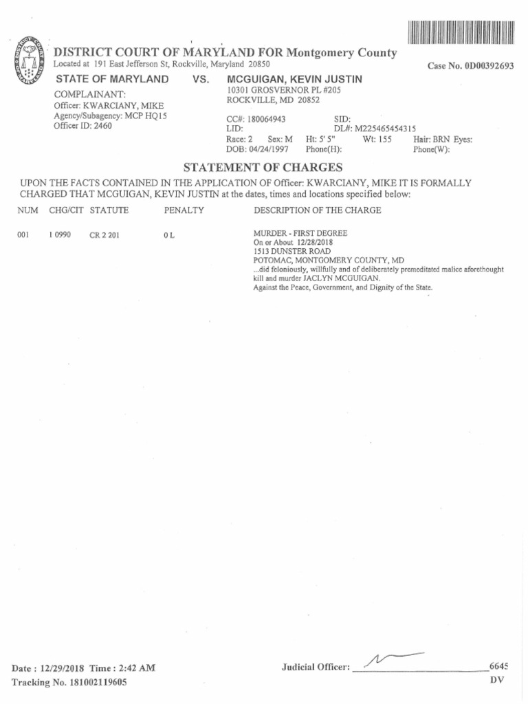 Charging Documents For Kevin McGuigan | PDF | Witness | Justice