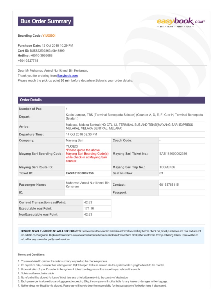 Bus Order Summary | PDF | Bus | Ticket (Admission)