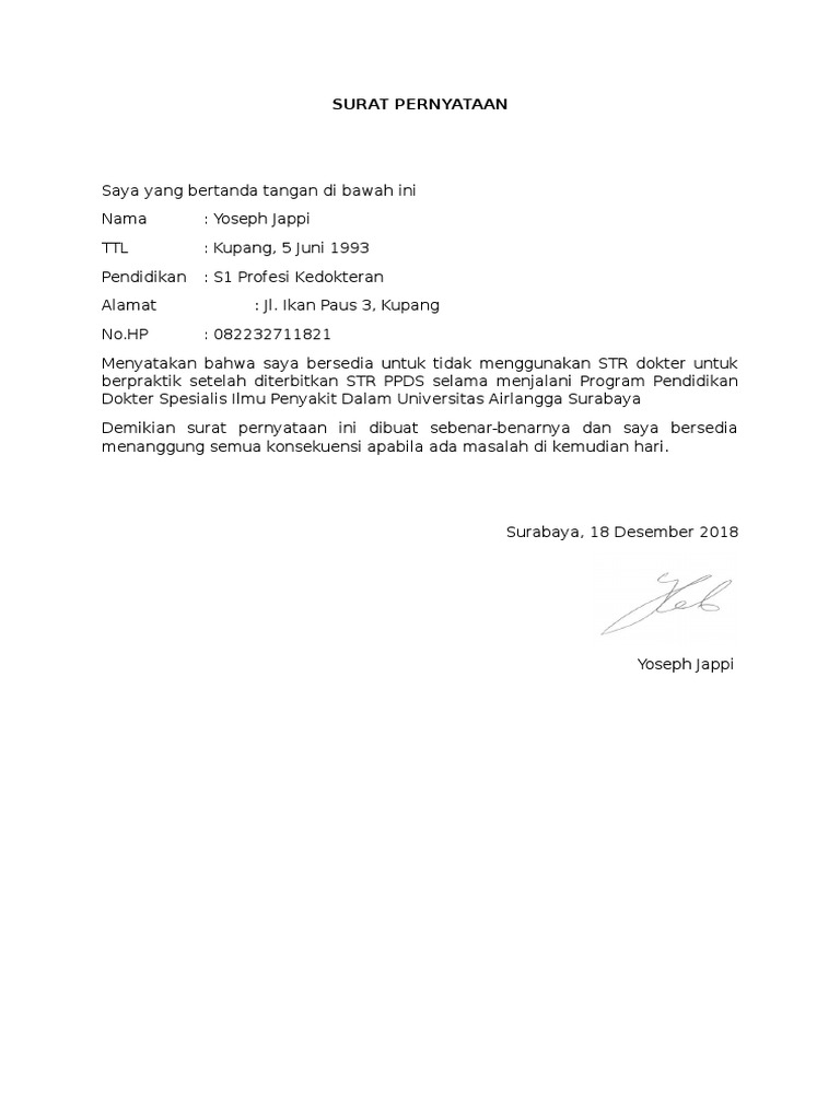 Surat Pernyataan STR | PDF