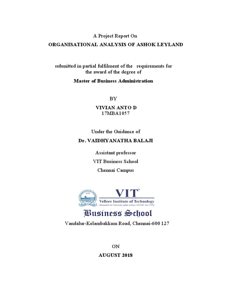 Organisational Analysis of Ashok Leyland A Project Report On PDF Human Resources Sampling