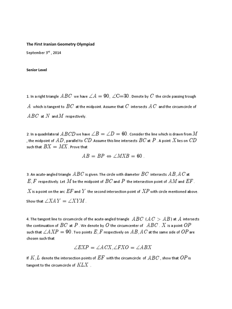 The First Iranian Geometry Olympiad-Senior | PDF