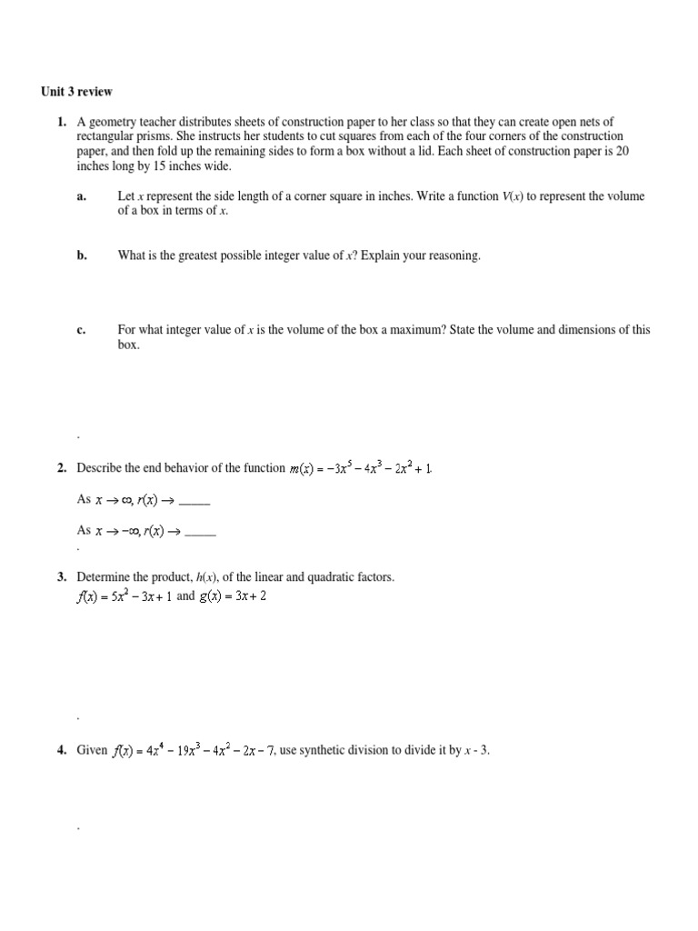 Math 23 Unit 3 Review 2 PDF | PDF | Polynomial | Function (Mathematics)