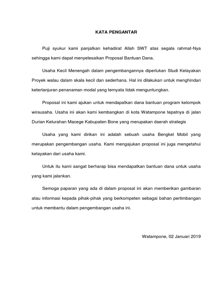 Contoh Proposal Pengadaan Alat Bengkel