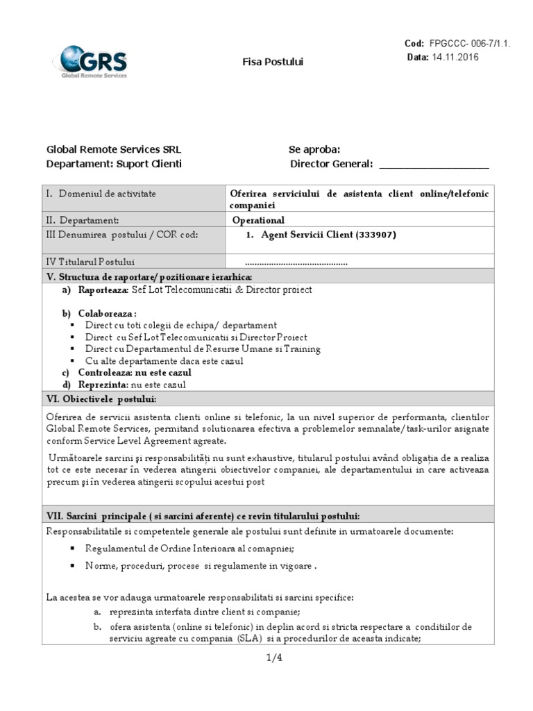 Fisa Post Agent Servicii Client PDF