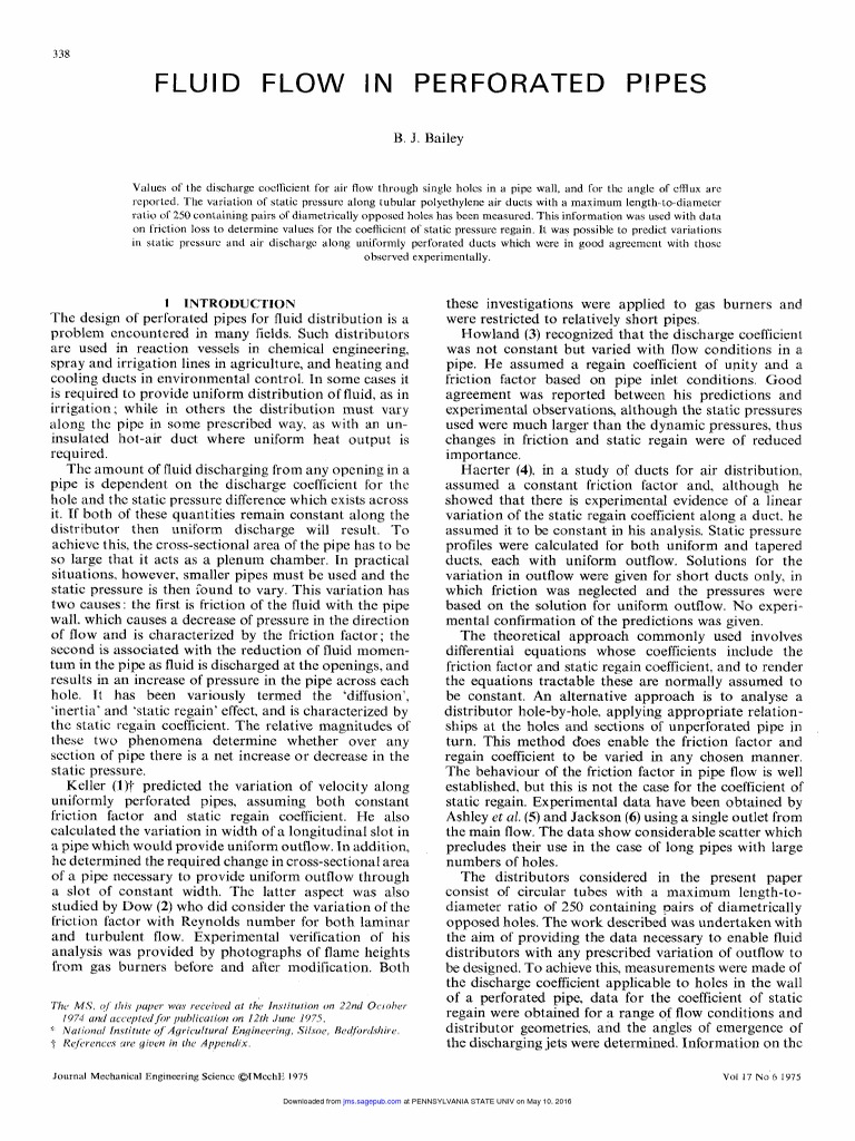 Analysis of Fluid Flow Through Perforated Pipes: Experimental Study of ...