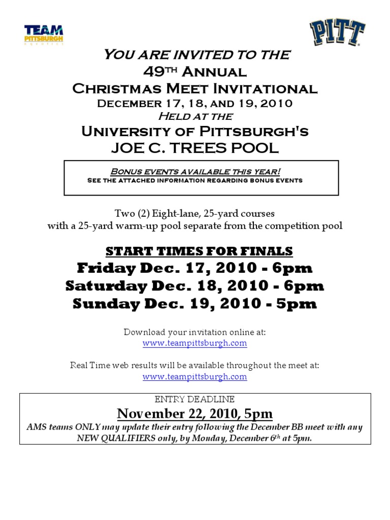 Team Pitt Annual Christmas Meet 2022 Pittsburgh Christmas Meet Info | Pdf | Swimming (Sport) | Racing