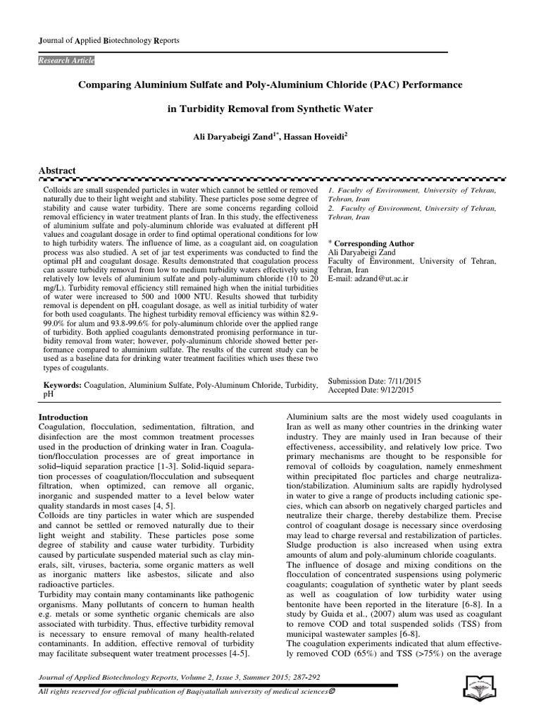 PAC Vs ALUM | PDF | Water Purification | Environmental Issues With Water