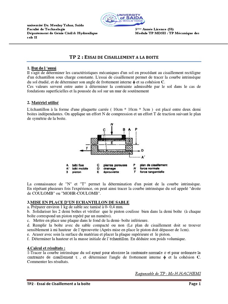 Tp Essai De Cisaillement A La Boite Pdf Contrainte De