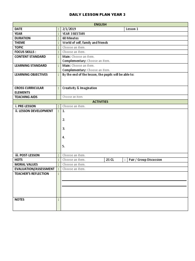 Year 3 English Lesson Plan Template | PDF