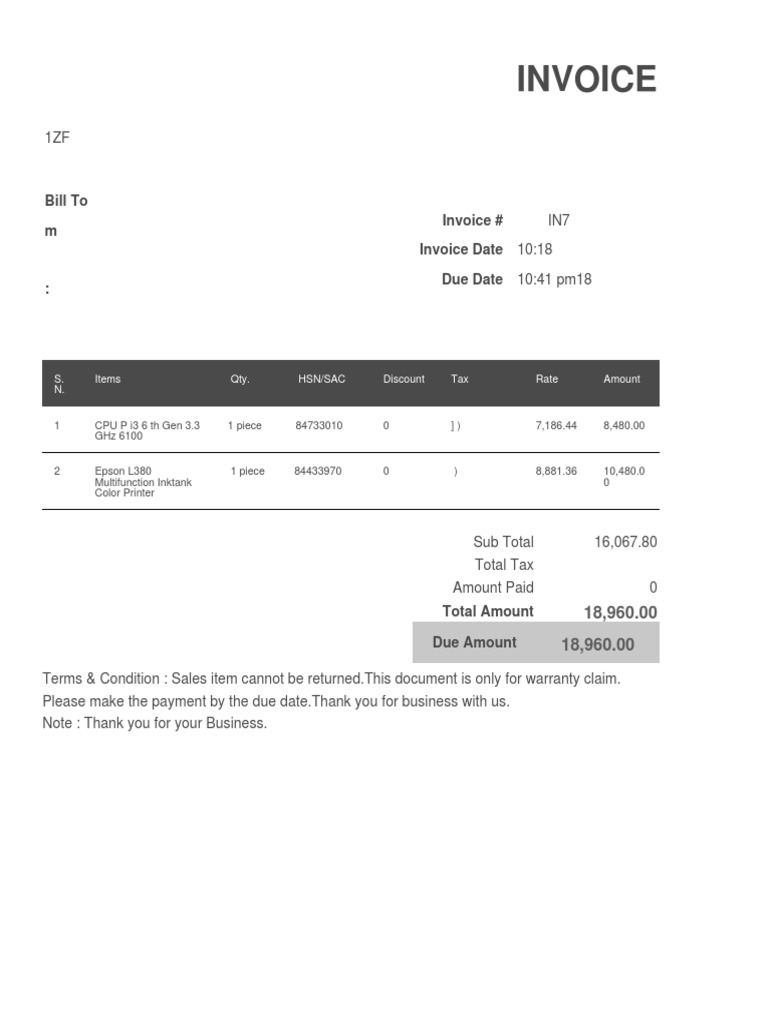 Invoice and Warranty Terms Document | PDF | Finance & Money Management