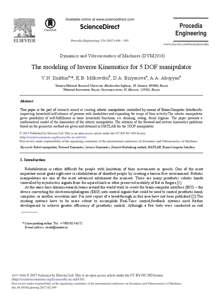 The Modeling of Inverse Kinematics For 5 Dof Manipulator: Sciencedirect ...