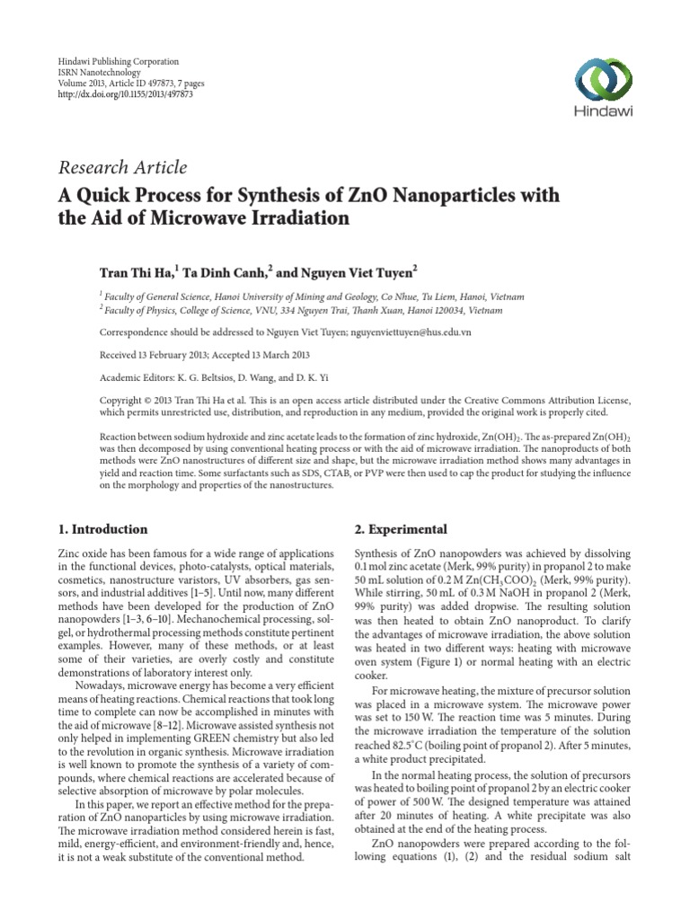 A Quick Process For Synthesis of ZnO Nanoparticles With The Aid of ...