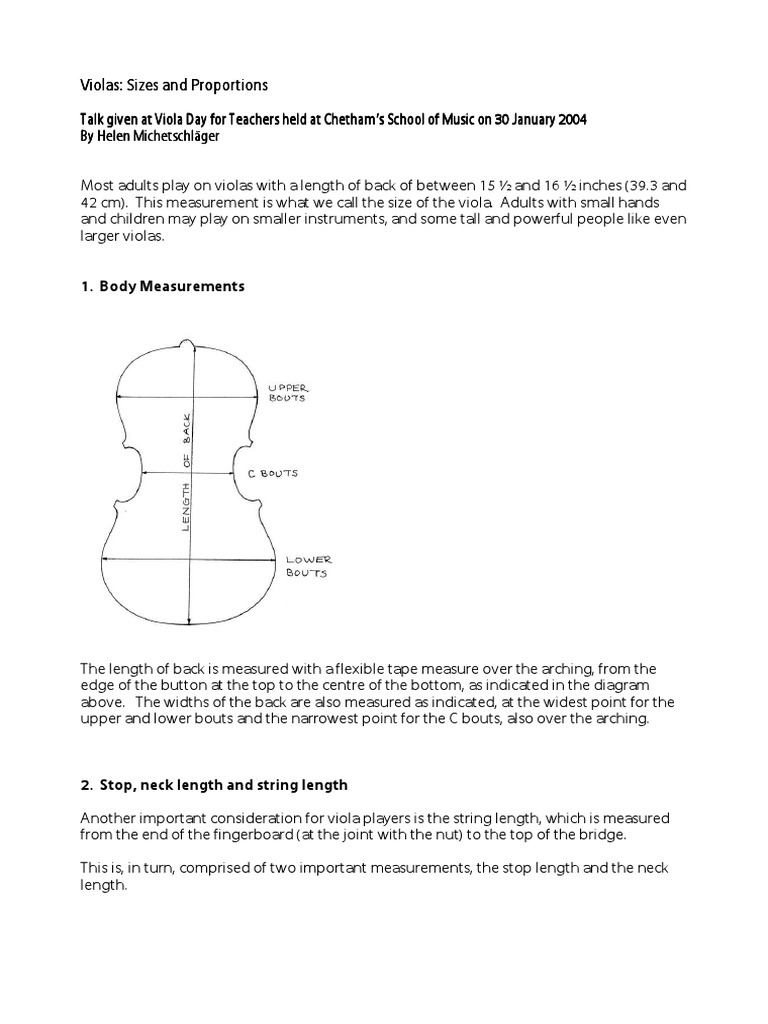 Violas Sizes and ProportionsBy Helen Michetschläger PDF PDF Viola Violin