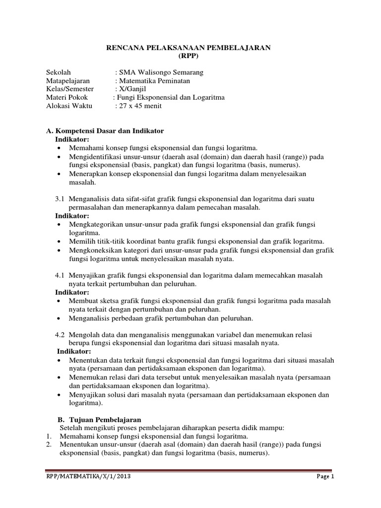 X Gajil Rpp Fungsi Eksponensial Dan Logaritma 8