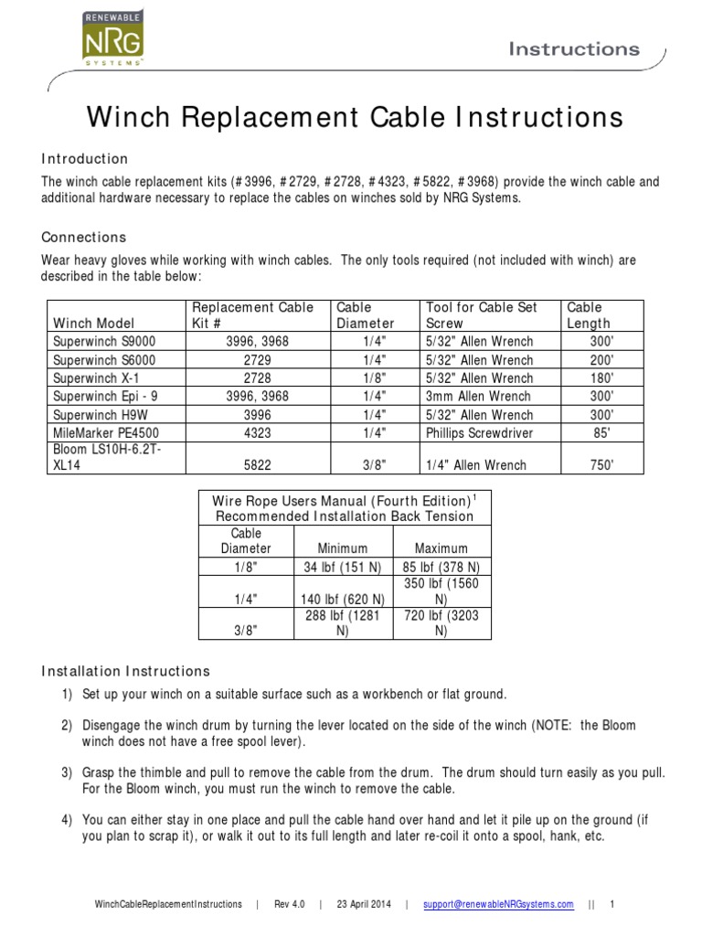 Winch Cable Replacement Instructions PDF Wire Rope