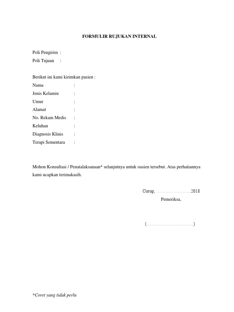 Formulir Rujukan Internal Pasien | PDF | Ilmu Sosial | Hukum