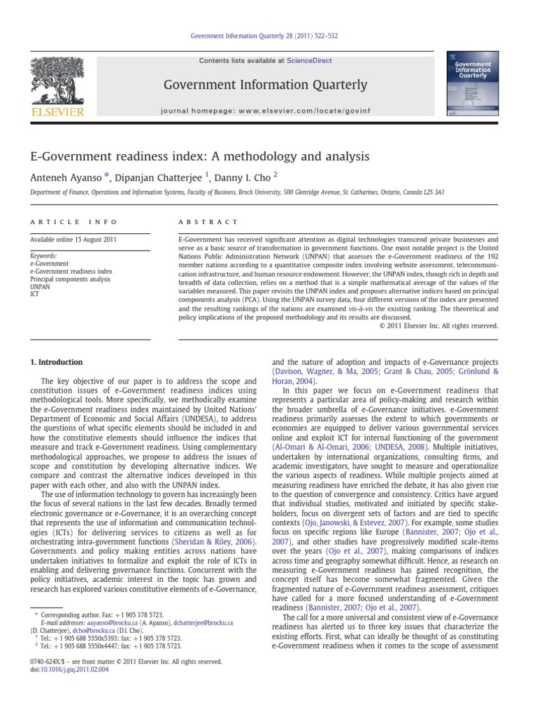 EGovernment Readiness Index A Methodology and Analysis PDF