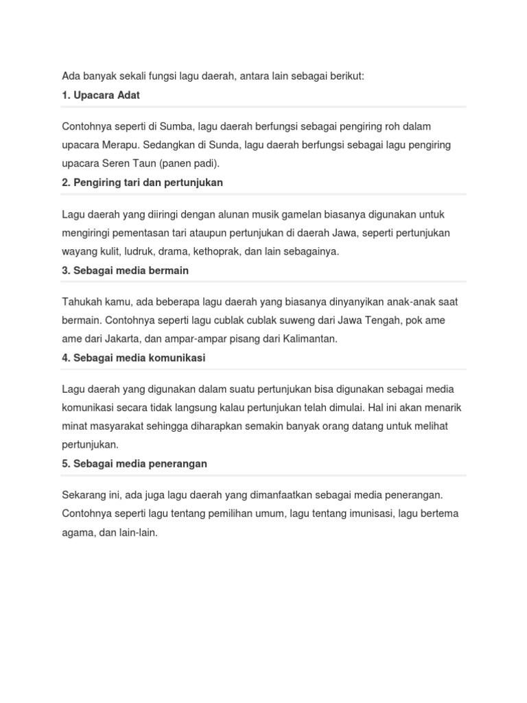 Ada Banyak Sekali Fungsi Lagu Daerah Pdf