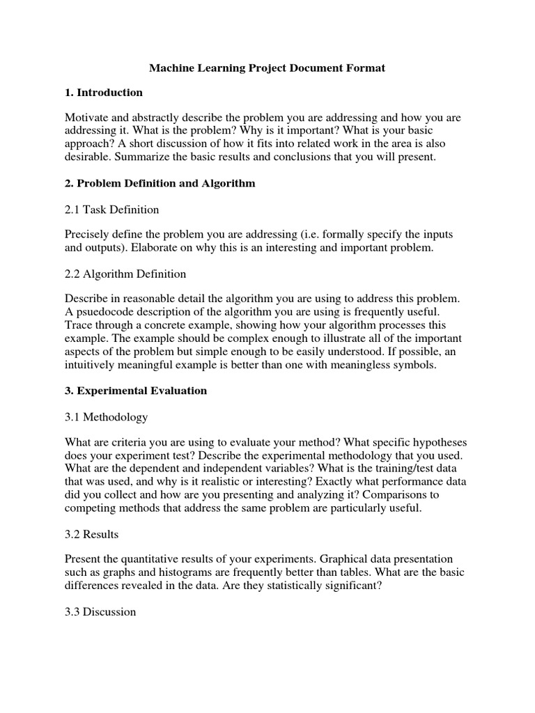 Machine Learning Project Document Format | PDF | Experiment | Algorithms